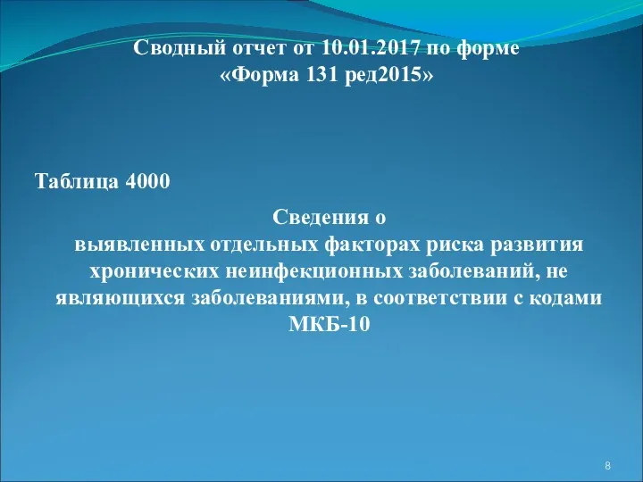 Сводный отчет от 10.01.2017 по форме «Форма 131 ред2015» Таблица