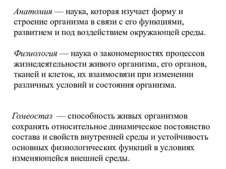 Анатомия — наука, которая изучает форму и строение организма в