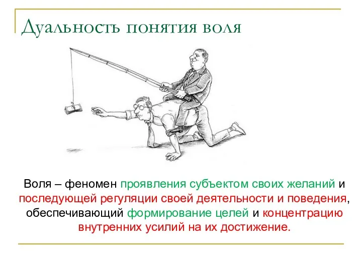 Дуальность понятия воля Воля – феномен проявления субъектом своих желаний