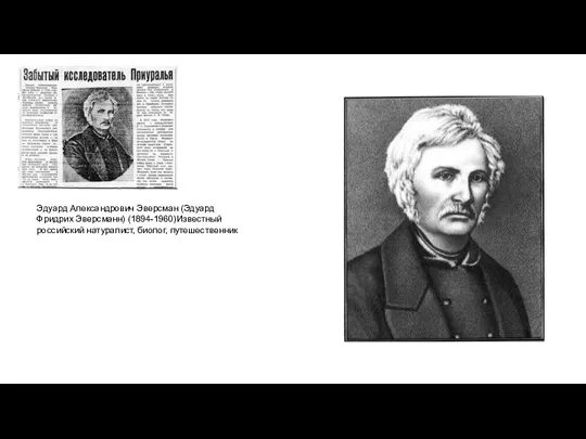 Эдуард Александрович Эверсман (Эдуард Фридрих Эверсманн) (1894-1960)Известный российский натуралист, биолог, путешественник