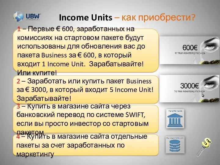 Income Units – как приобрести? 1 – Первые € 600,