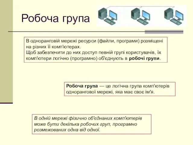 Робоча група Робоча група — це логічна група комп'ютерів однорангової