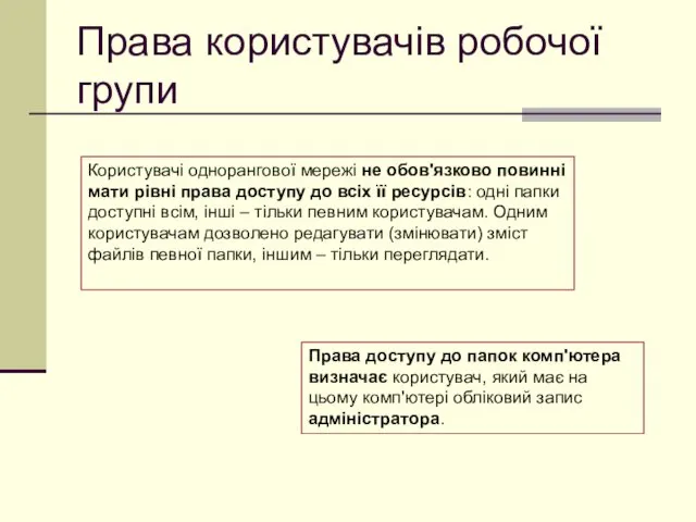 Права користувачів робочої групи Права доступу до папок комп'ютера визначає