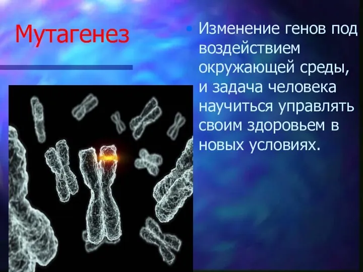 Мутагенез Изменение генов под воздействием окружающей среды, и задача человека