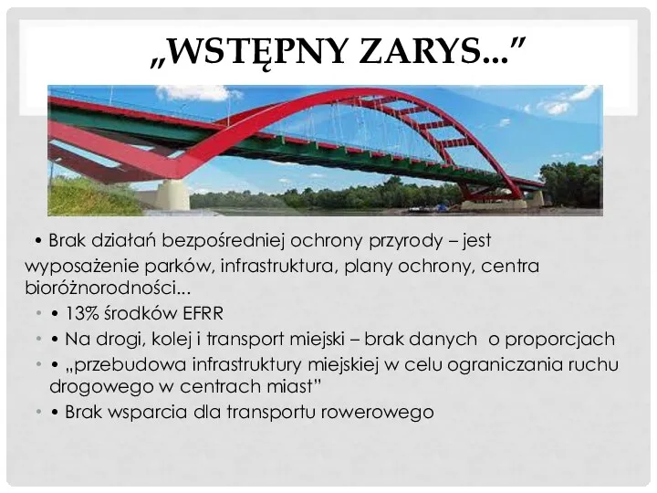 „WSTĘPNY ZARYS...” • Brak działań bezpośredniej ochrony przyrody – jest