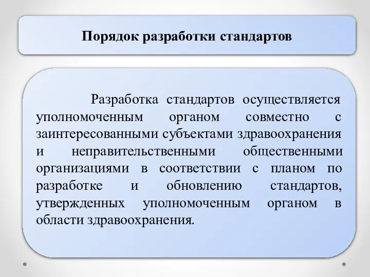 Порядок разработки стандартов Разработка стандартов осуществляется уполномоченным органом совместно с