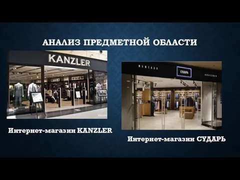 АНАЛИЗ ПРЕДМЕТНОЙ ОБЛАСТИ Интернет-магазин СУДАРЬ Интернет-магазин KANZLER