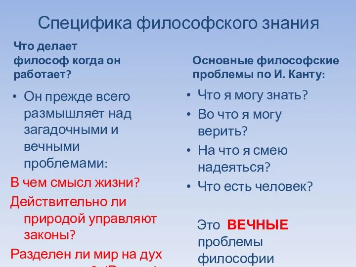 Специфика философского знания Что делает философ когда он работает? Он