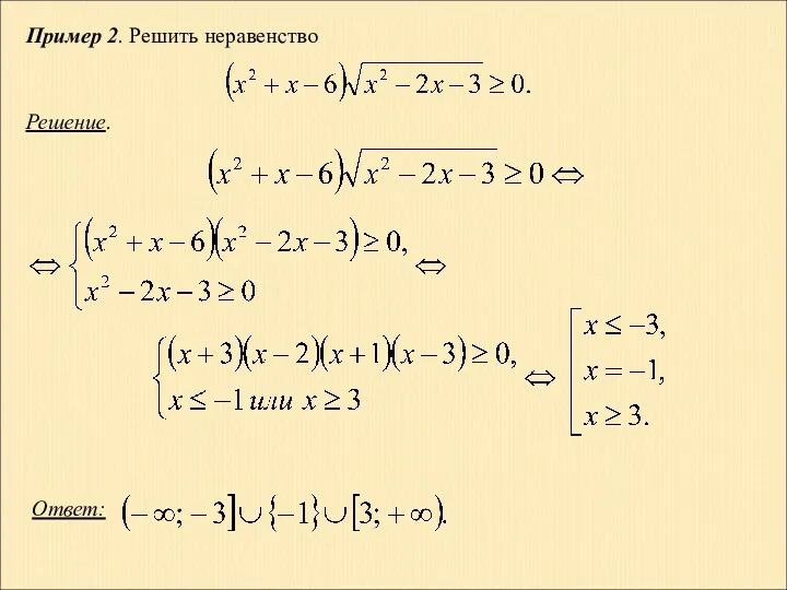 Пример 2. Решить неравенство Решение. Ответ: