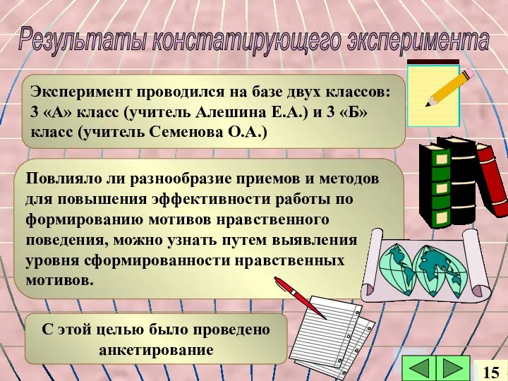 Результаты констатирующего эксперимента Эксперимент проводился на базе двух классов: 3