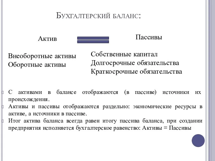 Бухгалтерский баланс: С активами в балансе отображаются (в пассиве) источники