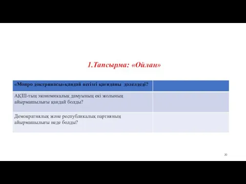 1.Тапсырма: «Ойлан» Оныншы бөлім §24. ХІХ ғасырдың бірінші жартысындағы АҚШ-тың