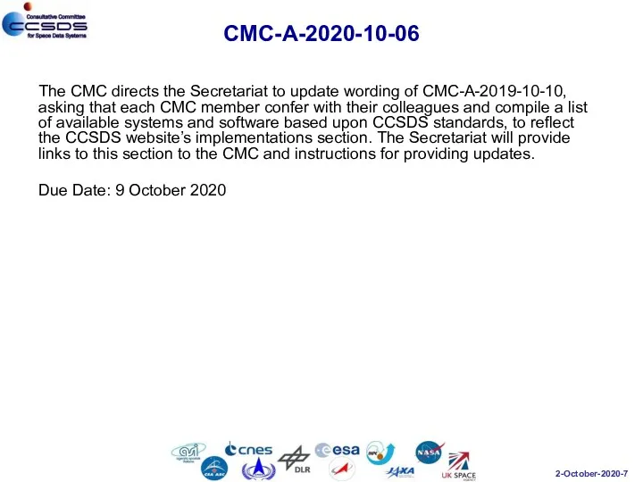 CMC-A-2020-10-06 The CMC directs the Secretariat to update wording of CMC-A-2019-10-10, asking that