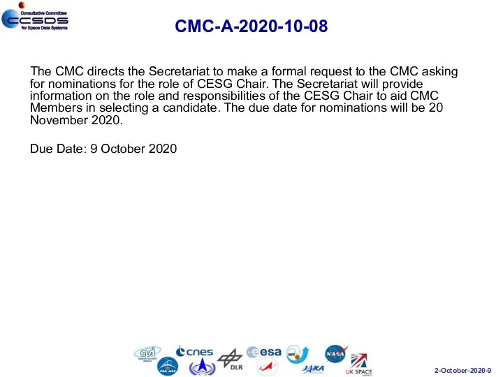 CMC-A-2020-10-08 The CMC directs the Secretariat to make a formal request to the