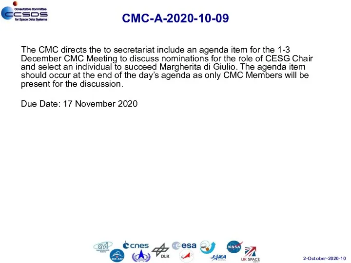 CMC-A-2020-10-09 The CMC directs the to secretariat include an agenda item for the