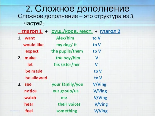 2. Сложное дополнение Сложное дополнение – это структура из 3