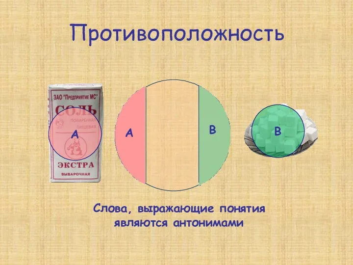 Противоположность А В Слова, выражающие понятия являются антонимами