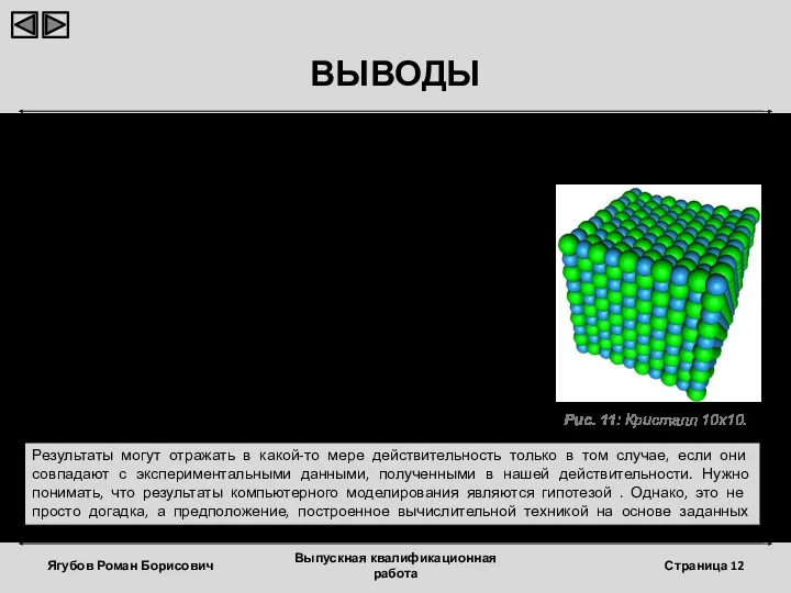 ВЫВОДЫ Ягубов Роман Борисович Выпускная квалификационная работа Страница Метод молекулярной динамики с математической