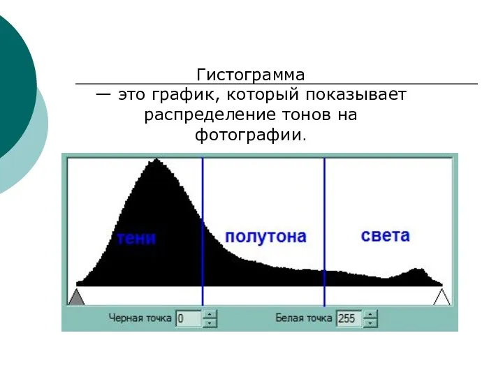 Гистограмма — это график, который показывает распределение тонов на фотографии.