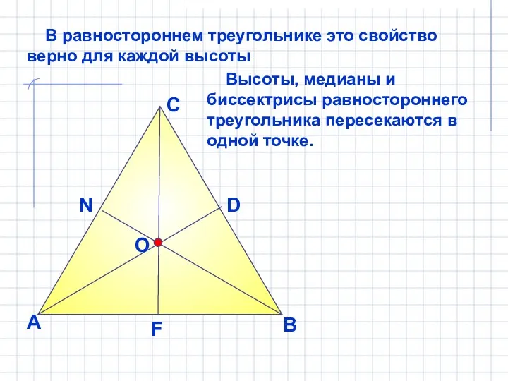 В равностороннем треугольнике это свойство верно для каждой высоты А В С Высоты,