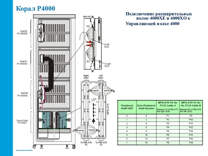 Корал P4000 Подключение расширительных полок 4000XE и 4000XO к Управляющей полке 4000