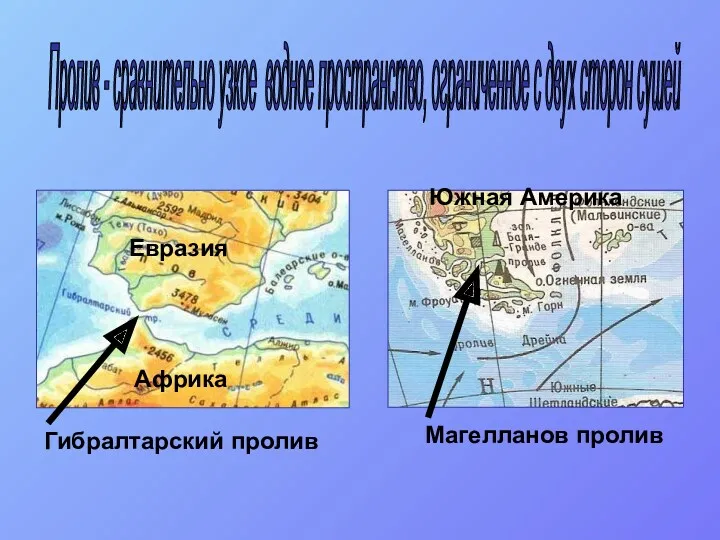 Пролив - сравнительно узкое водное пространство, ограниченное с двух сторон