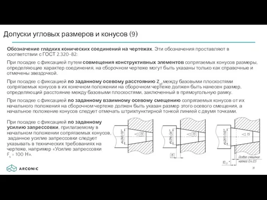 Обозначение гладких конических соединений на чертежах. Эти обозначения проставляют в