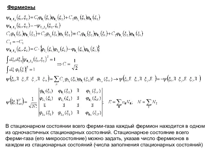 Фермионы В стационарном состоянии всего ферми-газа каждый фермион находится в