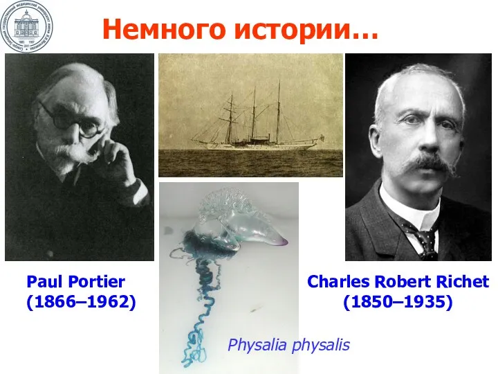 Немного истории… Charles Robert Richet (1850–1935) Paul Portier (1866–1962) Physalia physalis