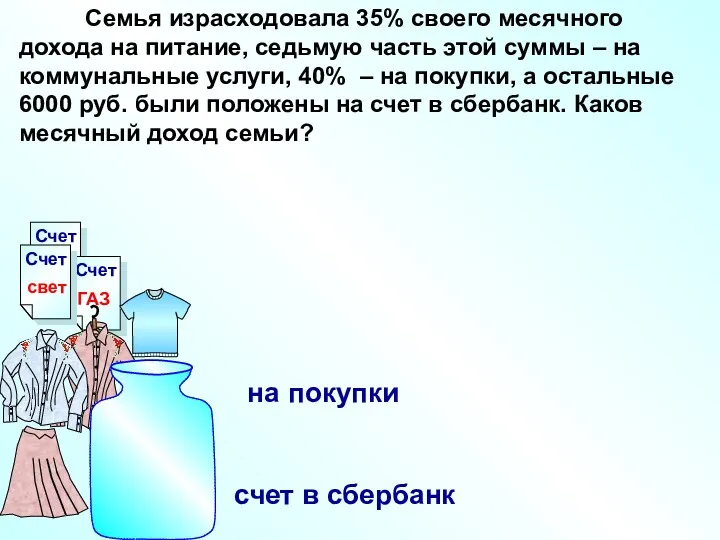 Семья израсходовала 35% своего месячного дохода на питание, седьмую часть