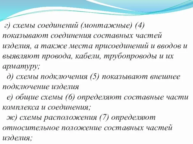 г) схемы соединений (монтажные) (4) показывают соединения составных частей изделия,