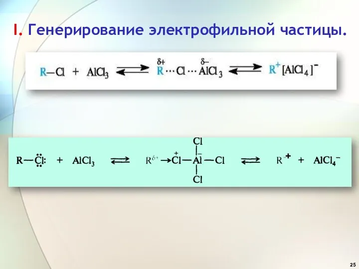 + I. Генерирование электрофильной частицы.