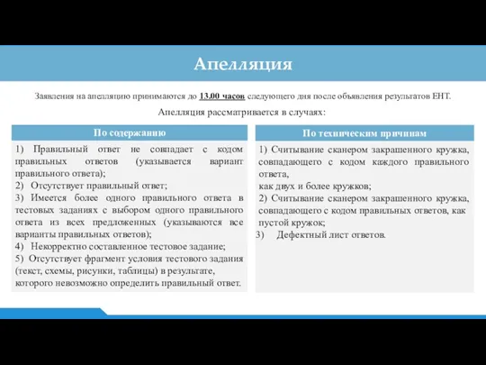 Апелляция Заявления на апелляцию принимаются до 13.00 часов следующего дня