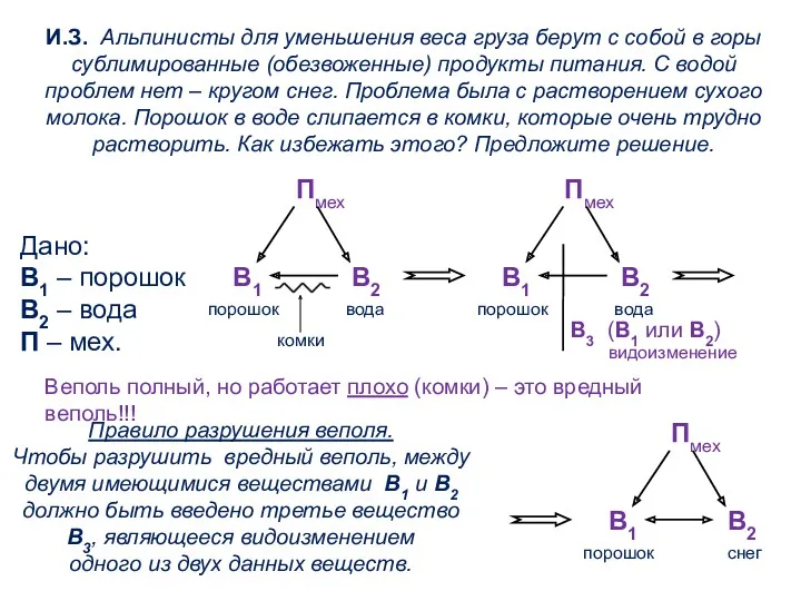 И.З. Альпинисты для уменьшения веса груза берут с собой в