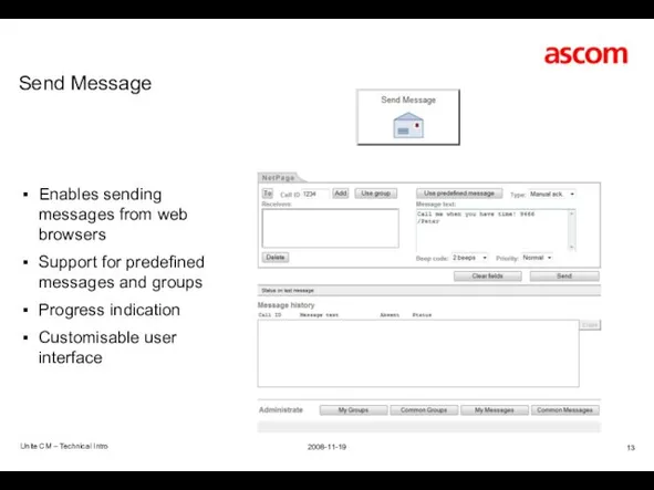 Send Message Unite CM – Technical Intro Enables sending messages