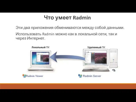 Что умеет Radmin Эти два приложения обмениваются между собой данными.