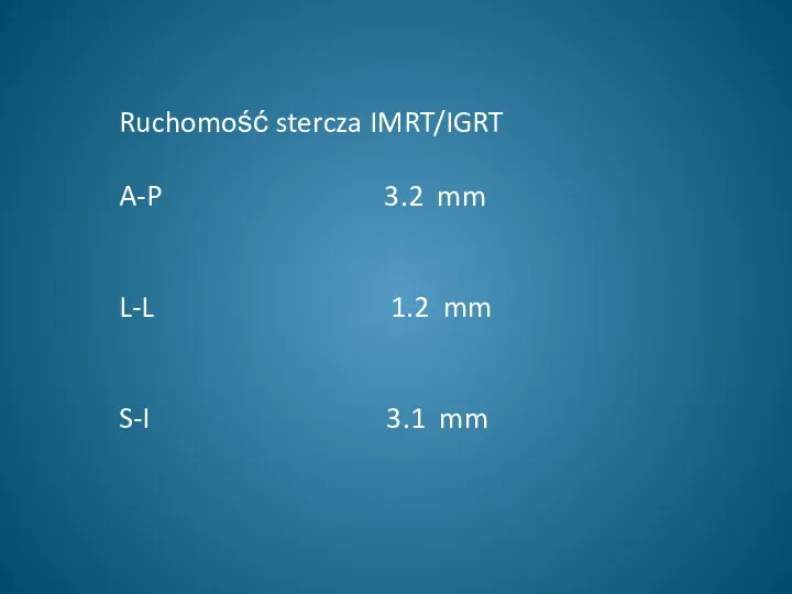 Ruchomość stercza IMRT/IGRT A-P 3.2 mm L-L 1.2 mm S-I 3.1 mm