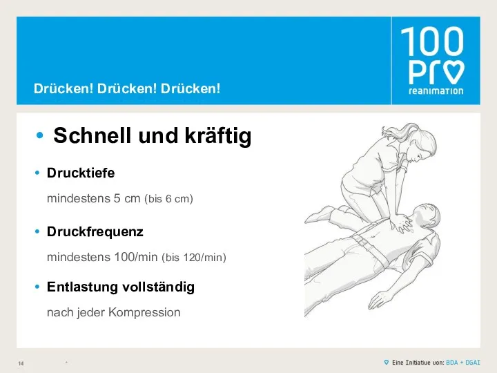 Drücken! Drücken! Drücken! Schnell und kräftig Drucktiefe mindestens 5 cm