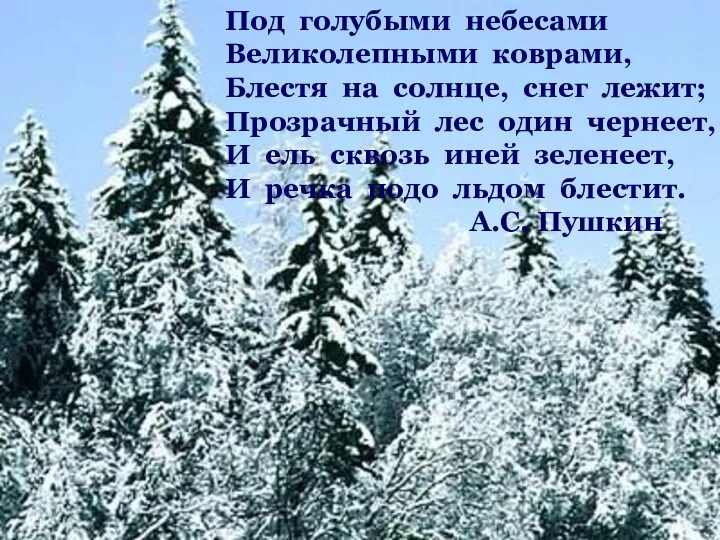 Под голубыми небесами Великолепными коврами, Блестя на солнце, снег лежит;