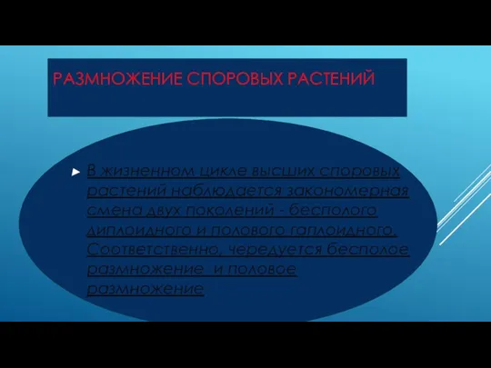 РАЗМНОЖЕНИЕ СПОРОВЫХ РАСТЕНИЙ В жизненном цикле высших споровых растений наблюдается