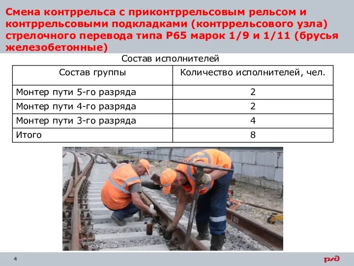 Смена контррельса с приконтррельсовым рельсом и контррельсовыми подкладками (контррельсового узла) стрелочного перевода типа