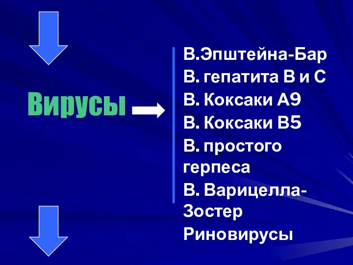 Вирусы В.Эпштейна-Бар В. гепатита В и С В. Коксаки А9