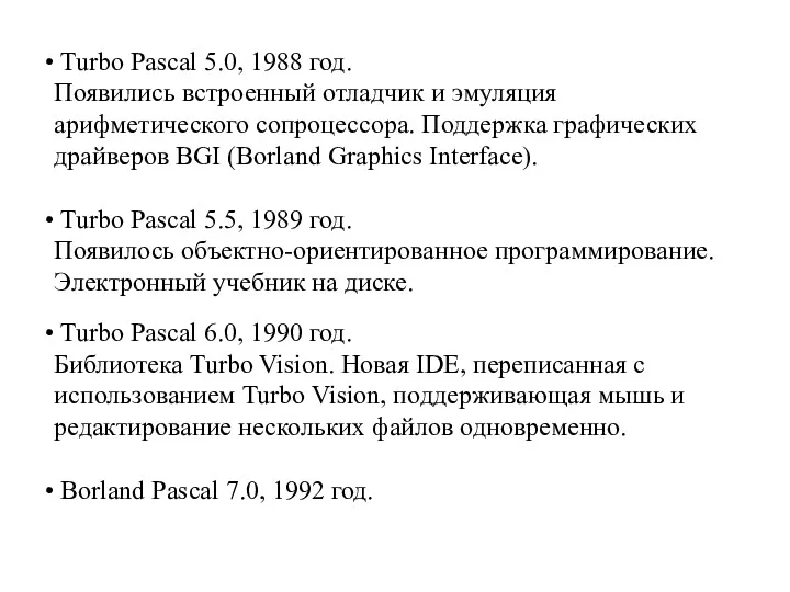 Turbo Pascal 5.0, 1988 год. Появились встроенный отладчик и эмуляция