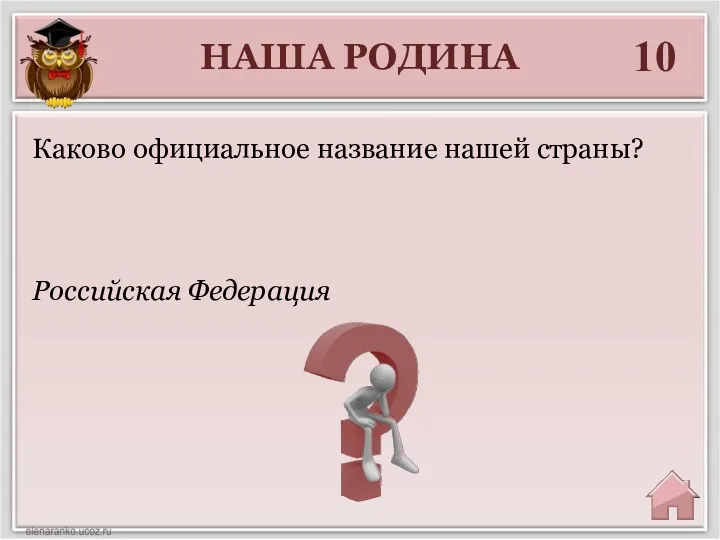 НАША РОДИНА 10 Российская Федерация Каково официальное название нашей страны?