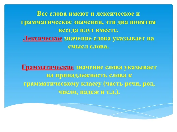 Все слова имеют и лексическое и грамматическое значения, эти два