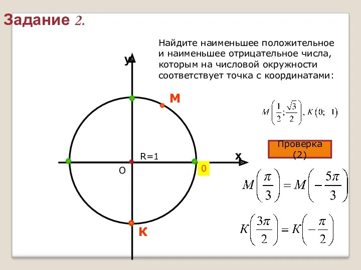 Задание 2. О R=1 0 Найдите наименьшее положительное и наименьшее