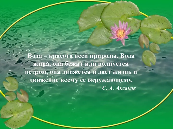 Вода – красота всей природы. Вода жива, она бежит или