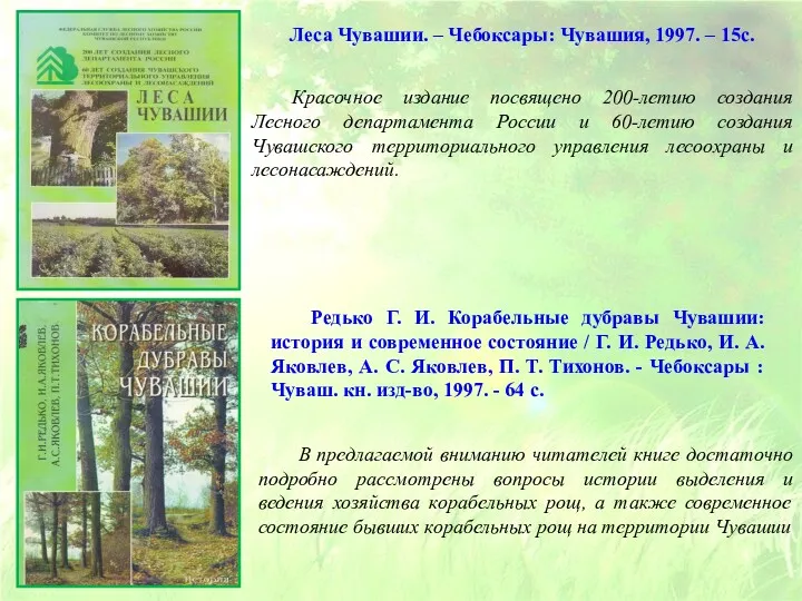 Леса Чувашии. – Чебоксары: Чувашия, 1997. – 15с. Красочное издание