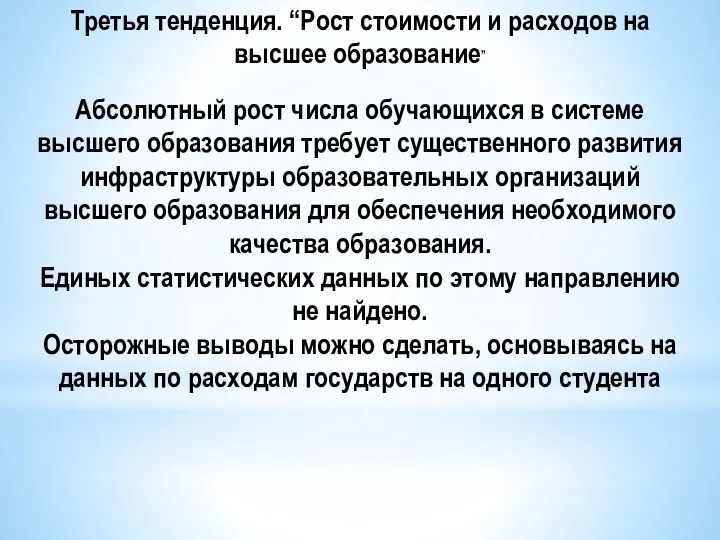 Третья тенденция. “Рост стоимости и расходов на высшее образование” Абсолютный