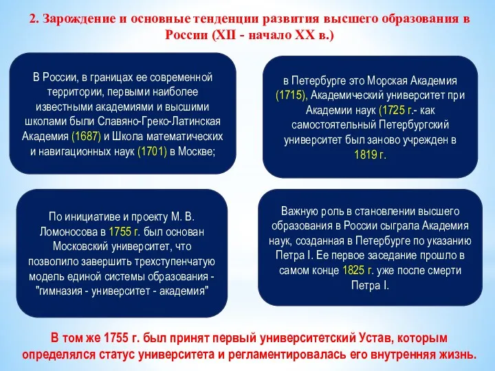 2. Зарождение и основные тенденции развития высшего образования в России